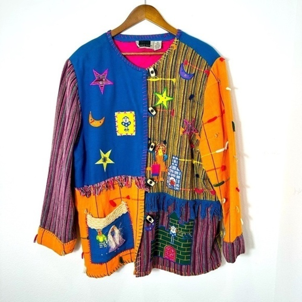 Vintage Maggie Barnes Size 2X Bright Quirky Embroidered Halloween Fall Coat